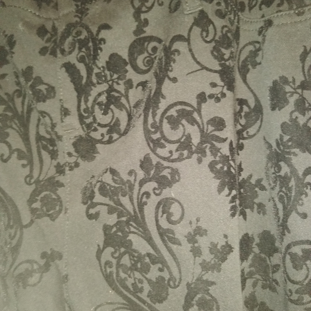 Black Floral Scroll Velvet Pull On Pants